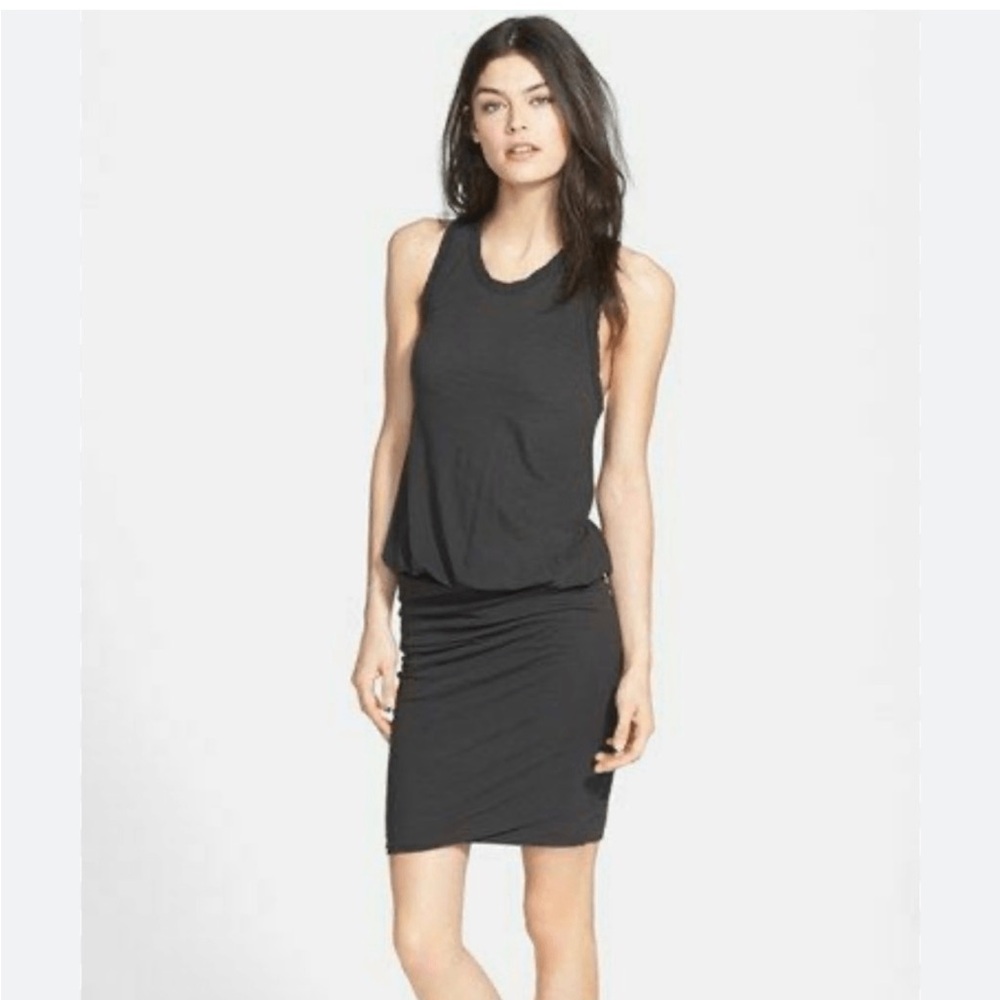 James Perse Black Sleeveless Ruched RacerBack Dress Size 3